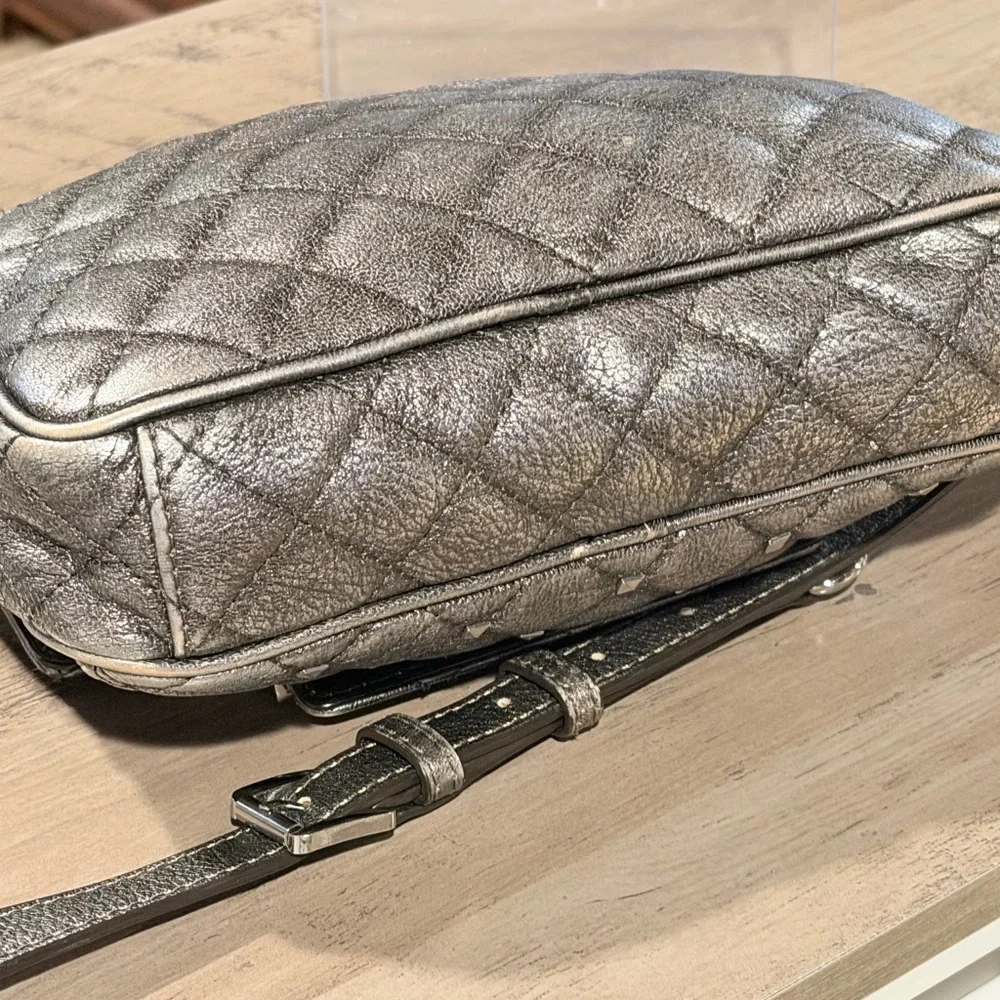 Michael Kors Kim Studded Quilted Gray Leather Messenger Crossbody Bag - Picture 6 of 13